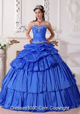 2014 Blue Ball Gown Sweetheart Beading and Ruch Detachable Quinceanera Dress with Ruffled Layers