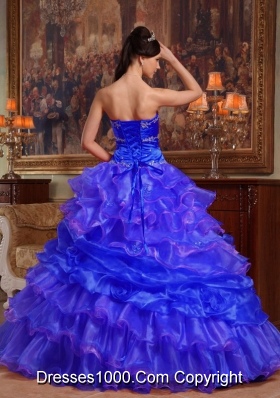 2014 Blue Ball Gown Sweetheart Quinceanera Dress with Ruffles and Beading