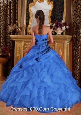 2014 Brand New Blue Puffy Sweetheart Appliques Quinceanera Dress with Ruffles