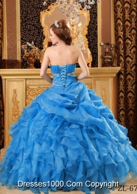 2014 Exquisite Teal Puffy Quinceanera Dress with Beading And Ruffles