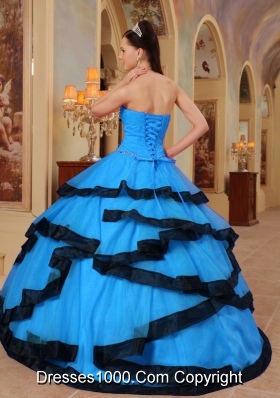 2014 Fashionable Aqua Blue Puffy Strapless Appliques Quinceanera Dress with Beading