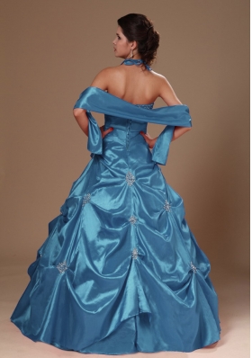 2014 Pick-ups Halter Quinceanera Dresses Princess in Teal