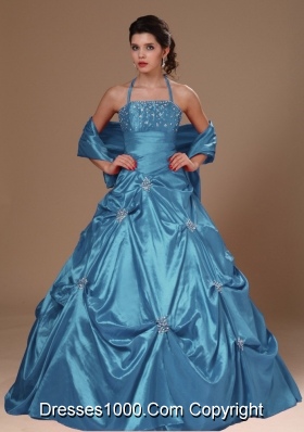 2014 Pick-ups Halter Quinceanera Dresses Princess in Teal