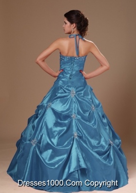 2014 Pick-ups Halter Quinceanera Dresses Princess in Teal