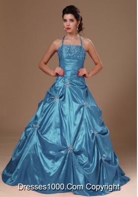 2014 Pick-ups Halter Quinceanera Dresses Princess in Teal
