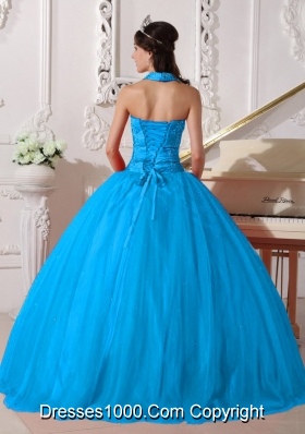 2014 Quinceanera Dress in Baby Blue Puffy V-neck with Beading