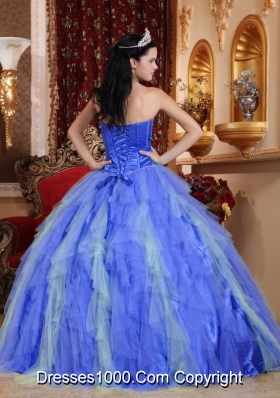 2014 Royal Blue Puffy Sweetheart Beading Quinceanera Dress with Ruffles