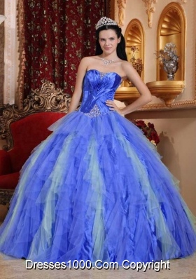 2014 Royal Blue Puffy Sweetheart Beading Quinceanera Dress with Ruffles