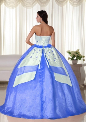 Aqua Blue Ball Gown Strapless Floor-length Organza for 2014 Quinceanera Dress