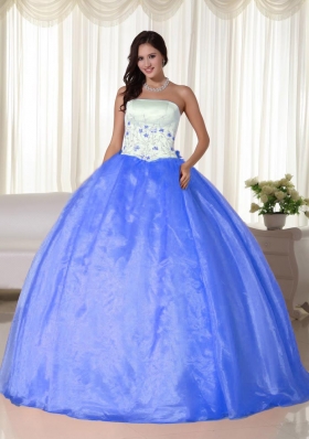 Aqua Blue Ball Gown Strapless Floor-length Organza for 2014 Quinceanera Dress