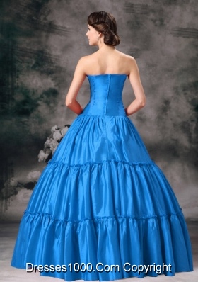 Aqua Blue Ball Gown Strapless Floor-length Taffeta Ruched Quinceanera Dress for 2014