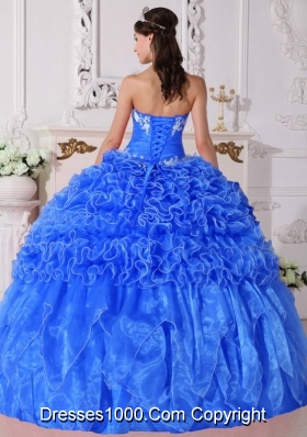 Baby Blue Ball Gown Strapless for 2014 Embroidery Quinceanera Dress with Beading