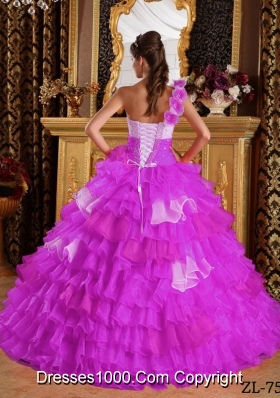 Beautiful One Shoulder Organza Ruffles and Beading Quinceanera Dress