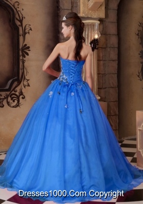 Blue Princess Sweetheart for 2014  Beading Quinceanera Dress with Appliques