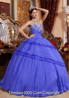 Blue Puffy Quinceanera Dress for 2014 Sweetheart with Appliques and Beading