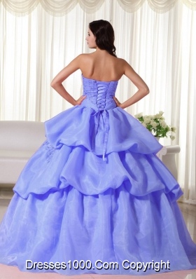 Blue Puffy Strapless Hand Flowers for 2014 Quinceanera Dress with Pick-ups