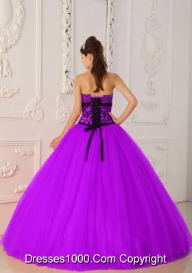 Fuchsia A-line / Princess Strapless Tulle and Zebra Beading Quinceanera Dress