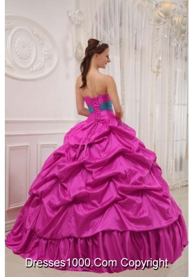 Fuchsia and Blue Strapless Beaded Decorate Bust Sweet 16 Dresses