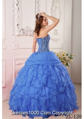 Modest Blue Ball Gown Sweetheart For 2014 Quinceanera Dress with Beading