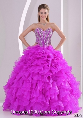Ruffles Ball Gown Sweetheart Beaded Decorate Quinceanera Gowns in Sweet 16
