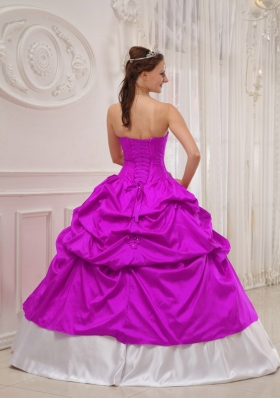 Sweetheart Beading and Pick-ups Quinceanera Dress in Fuchsia and White