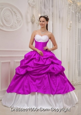 Sweetheart Beading and Pick-ups Quinceanera Dress in Fuchsia and White