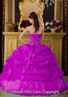 Sweetheart Fuchsia Organza Appliques Decorate Dresses For a Quince