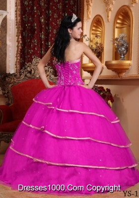 Sweetheart Satin and Tulle Beaded Decorate Bodice Quinceanera Gown