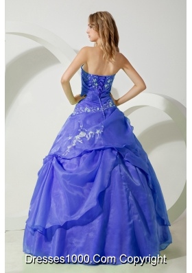 2014 Affordable Purple Puffy Strapless with Chiffon Embroidery Quinceanera Dress