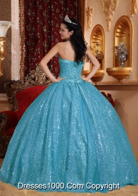 2014 Aqua Blue Puffy Sweetheart Beading Quinceanera Dress