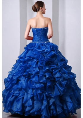 2014 Blue Princess Sweetheart Beading Quinceanea Dress with Rufffles