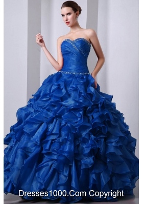 2014 Blue Princess Sweetheart Beading Quinceanea Dress with Rufffles