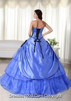 2014 Blue Puffy Strapless Beading Quinceanera Dress with Appliques