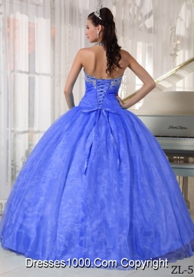 2014 Blue Puffy Sweetheart Appliques Quinceanera Dress with Beading