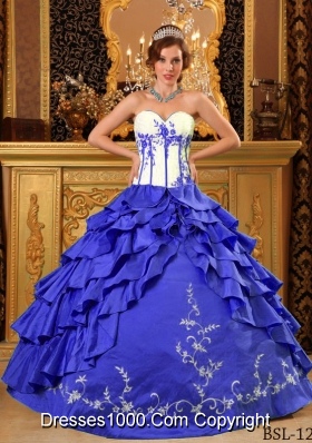 2014 Colourful Puffy Sweetheart Ruffles And Embroidery Quinceanera Dress with Ruffled Layers