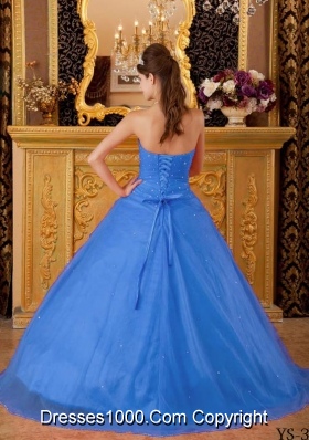 2014 Popular Blue Princess Strapless Appliques Quinceanera Dress with Beading