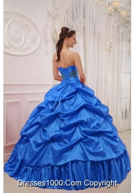 2014 Popular Blue Puffy Quinceanera Dress Strapless with Beading and Pick-ups