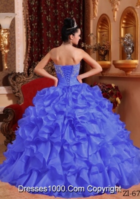 2014 Purple Puffy Strapless Quinceanera Dress with Beading and Appliques