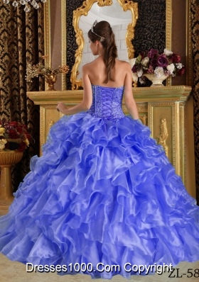 2014 Purple Puffy Sweetheart Ruffles Organza Quinceanera Dress with Beading