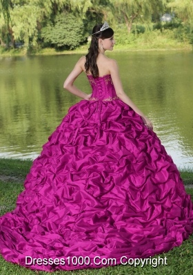 Appliques and Pick-ups Fuchsia Exquisite Style For Quinceanera Dress