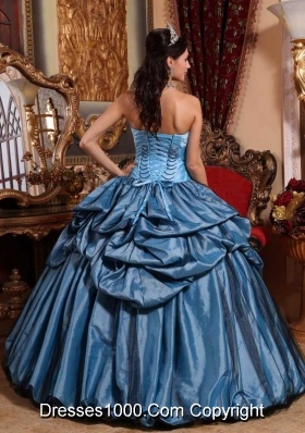 Aqua Blue Puffy Strapless for 2014 Hand Made Flower Quinceanera Dress with Pick-ups