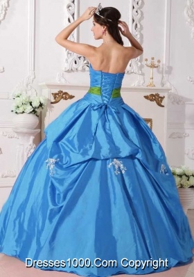 Aqua Puffy Gown Quinceanera Dress Strapless with Beading and Bow for 2014