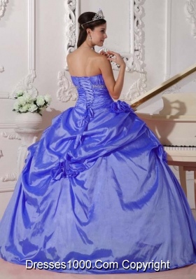 Blue Ball Gown Sweetheart for 2014 Quinceanera Dress with Beading and Hand Made Flowers