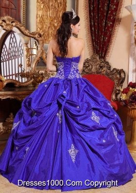 Blue Puffy Strapless Beading for 2014 Quinceanera Dress with Appliques and Pick-ups