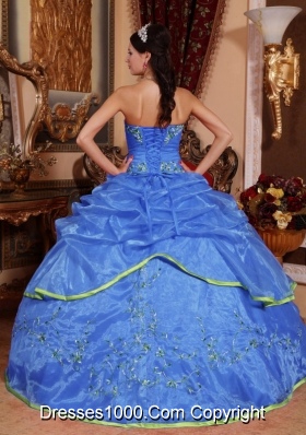 Brand New Blue Puffy Strapless for 2014 Appliques Quinceanera Dress with Pick-ups