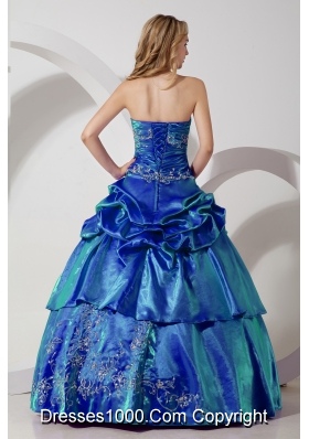 Discount Blue Puffy Strapless Embroidery for 2014 Quinceanera Dresses