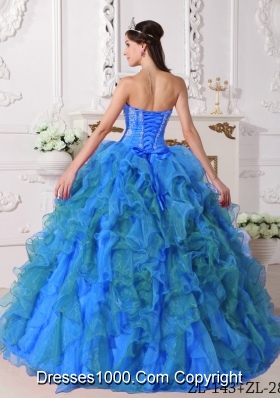 Elegant Blue Puffy Sweetheart Embroidery Quinceanera Dress For 2014