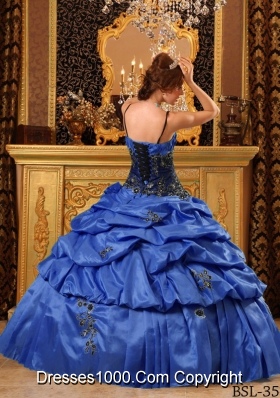 Lovely Royal Blue Puffy Straps For 2014 Appliques Quinceanera Dress