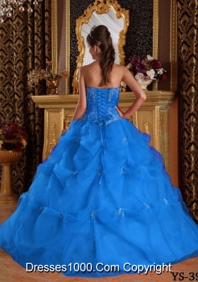 Perfect Blue Ball Gown Strapless For 2014 Pick-ups Quinceanera Dress with Beading