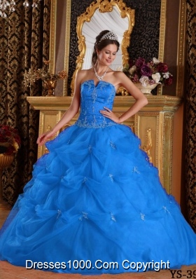 Perfect Blue Ball Gown Strapless For 2014 Pick-ups Quinceanera Dress with Beading